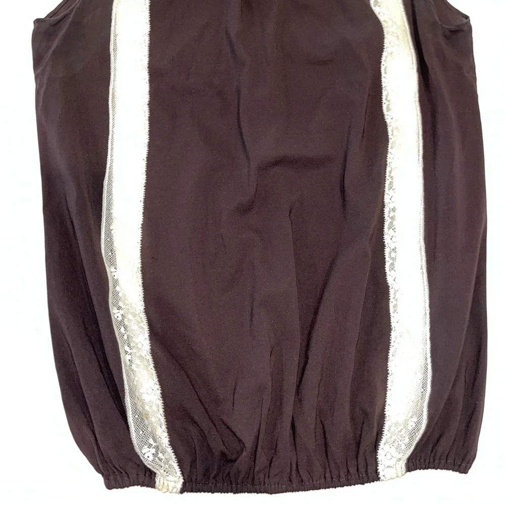 Dolce & Gabbana silk brown blouse vintage with cream lace detail. Size 42/M - Picture 5 of 14